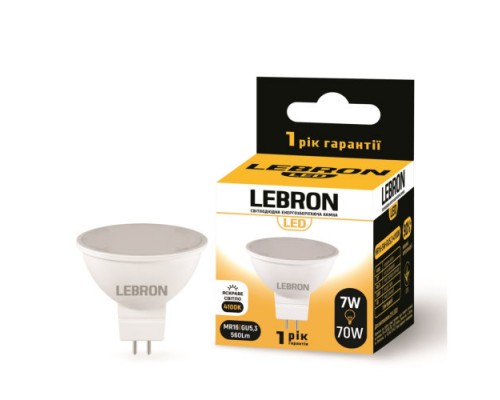 Лампа світлодіодна LED LEBRON 7W 4100K L-MR16 GU5,3 560Lm 11-14-34