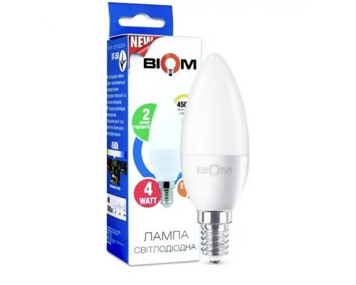 Лампа світлодіодна Led BIOM 4W 4500K C37 E14 BT-550 220V