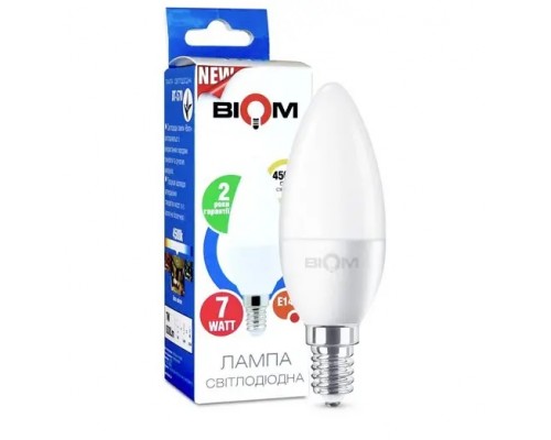 Лампа світлодіодна Led BIOM 7W 4500K C37 E14 BT-570 220V