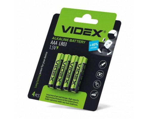 Батарейка VIDEX LR03/AAA 4pcs SHRINK CARD (60/1440)