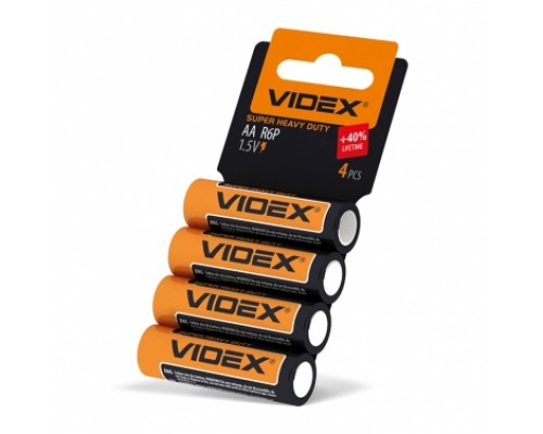 Батарейка VIDEX сольова R6P/AA 4pcs SHRINK CARD