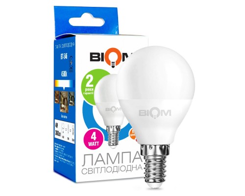 Лампа світлодіодна Led BIOM 4W 4500K G45 E14 BT-546 220V