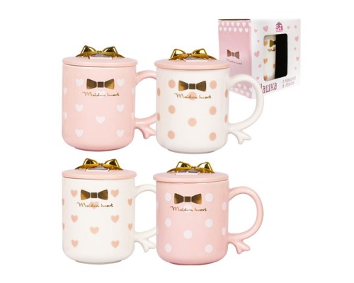 Чашка з кришкою-підставкою для моб. телефона та ложкою 360мл "Бантик" 20626