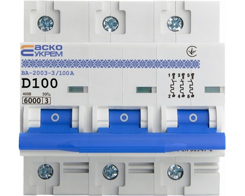 Автоматичний вимикач АСКО D-типу 3р 100А ВА-2003 A0010030004