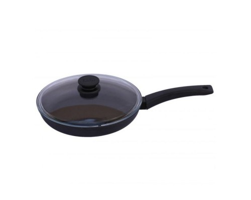 Сковорода  d.26 алюмінієва з керамічним покриттям індукційна з скляною кришкою  0126