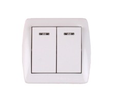 Вимикач 2-х клавішний Electro House Acura білий з підсвіткою ЕН-2143