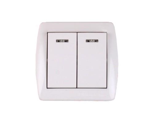 Вимикач 2-х клавішний Electro House Acura білий з підсвіткою ЕН-2143
