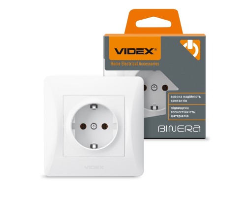 Розетка одинарна із заземленням біла VIDEX BINERA  VF-BNSK1G-W