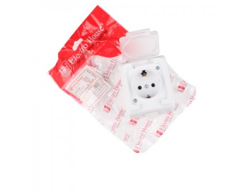 Розетка 1-на з заземлення Electro House Hummer Біла з кришкою ЕН-НМ-38