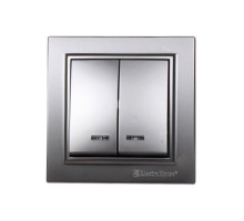 Вимикач 2-х клавішний Electro House Enzo срібний з підсвіткою EH-2184-ST