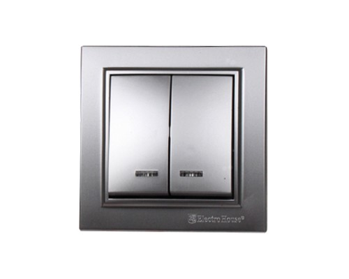Вимикач 2-х клавішний Electro House Enzo срібний з підсвіткою EH-2184-ST
