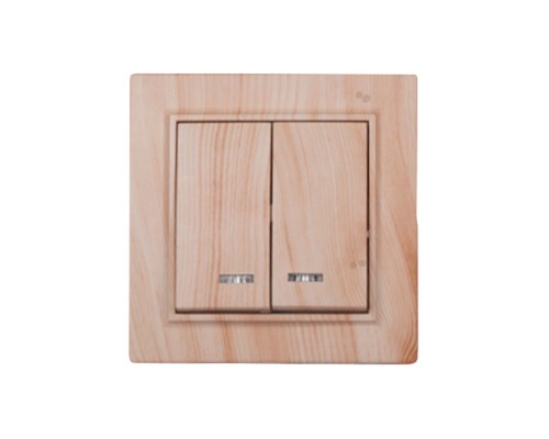 Вимикач 2-х клавішний Electro House Enzo біле дерево з підсвіткою EH-2184-WW
