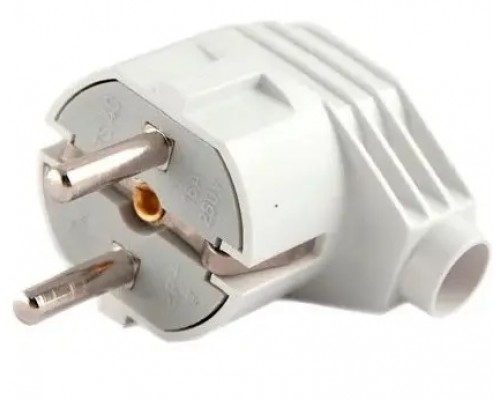 Вилка електрична LXL з заземленням кутова біла 2230WH