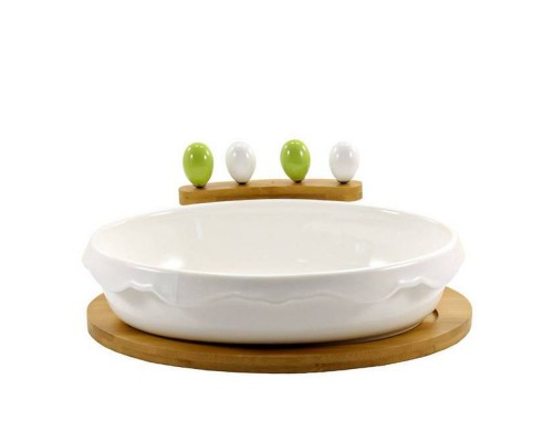 Блюдо 24см на деревяній підставці з 4-ма шпажками PJ02547