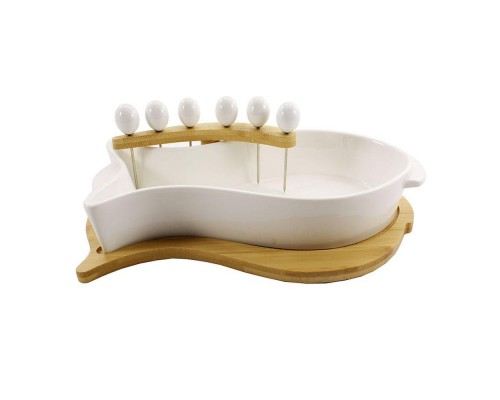 Блюдо 29см на деревяній підставці з 6-ма  шпажками PJ02542