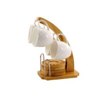 Набір 4-пр кухлів 160мл з підставками на деревяній стійці PJ02622 A