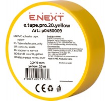 Стрічка ізоляційна E.NEXT жовта 20м e.tape.pro p0450009