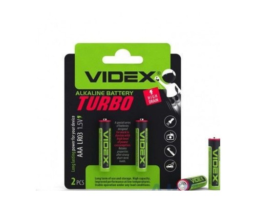 Батарейка VIDEX Turbo LR03/AAА 2pcs SHRINK CARD (20/360) блістер