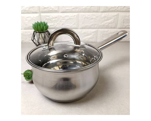 Ківш з нержавіючої сталі 1,3л сферичний з скляною кришкою ZB-1,3GG