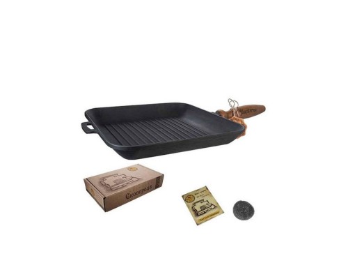 Сковорода чавунна лита 28*28*4см квадратна(гриль) Т307