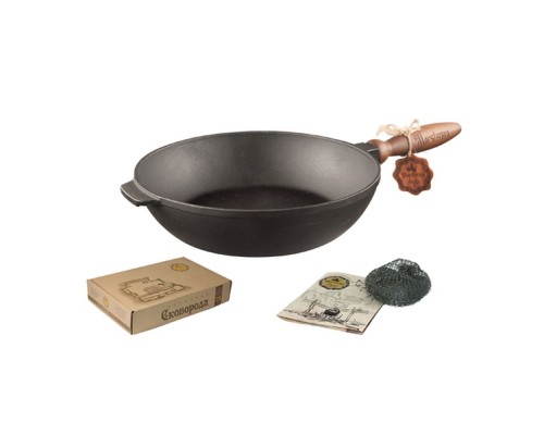 Сковорода чавунна лита 28*6 з дерев'яною ручкою Т306