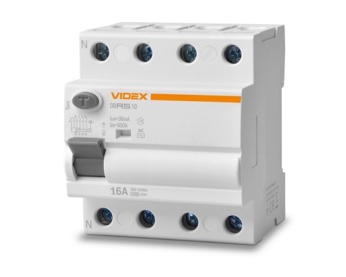 Диференційне реле VIDEX RESIST АС 4п 30мА 10кА 16А VF-RS10-DR4AC16 Диференційне реле VIDEX RESIST АС 4п 30мА 10кА 16А VF-RS10-DR4AC16