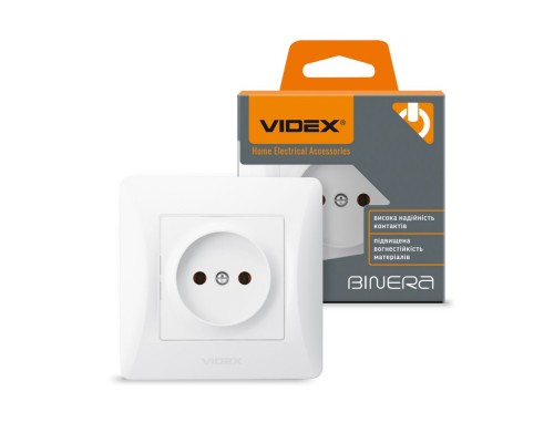 Розетка одинарна із заземленням біла VIDEX BINERA  VF-BNSK1G-W