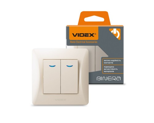 Вимикач двоклавішний з підсвіткою кремовий VIDEX BINERA  VF-BNSW2L-CR