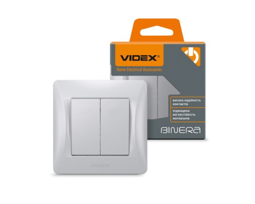 Вимикач одноклавішний з підсвіткою срібний шовк VIDEX BINERA  VF-BNSW1L-SS