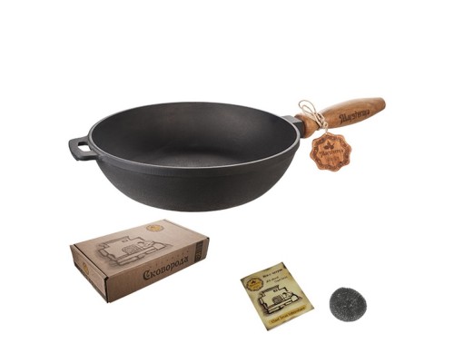 Сковорода чавунна Maysternya 26*6см з дерев'яною ручкою зі скляною кришкою T305С3Ук