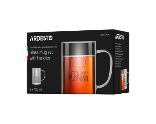 Набір чашок 2шт з ручками Ardesto Good Morning 420мл б/с скло AR2642GM