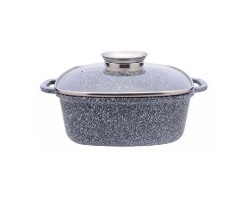 Каструля 6.5л квадратна алюмінієва з скляною кришкою МАРМУР індукційна 1228-SN