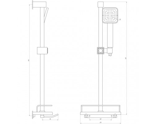 Стійка для душа поворотна DISHI L116-TP-KIT + полка, шланг, лійка