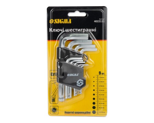 Набір ключів шестигранних 9шт короткі куля SIGMA 4022111 Набір ключів шестигранних 9шт короткі куля SIGMA 4022111