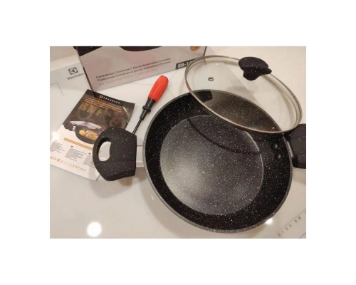 Сковорода d24 з скляною кришкою Сіра FPM-246 D МАРМУР