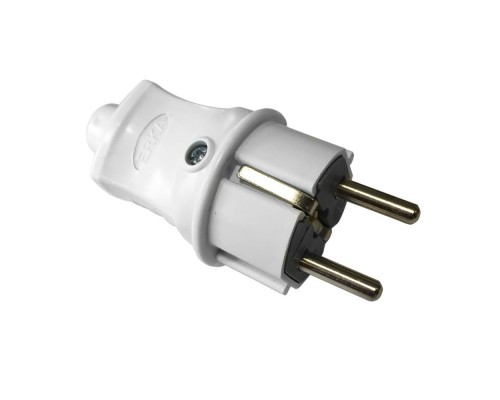 Вилка електрична ERKA з заземленням пряма біла 16A/021