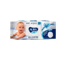 Вологі серветки для дітей AURA Baby, 97% вода, клапан 100шт