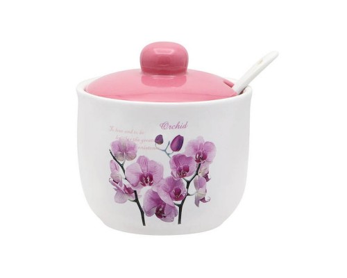 Цукорниця керамічна 350мл з ложкою ZFC045OP Орхідея рожева