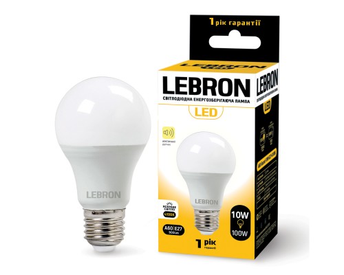 Лампа світлодіодна LED LEBRON 10W 4100K L-A60 E27 900Lm 11-11-28-1