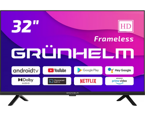 Телевізор Grunhelm 32H500-GA11V 32" чорний  Smart-TV 1366x768 Wi-Fi Android 1/8Gb 200*200мм 60Гц 45Вт 134137