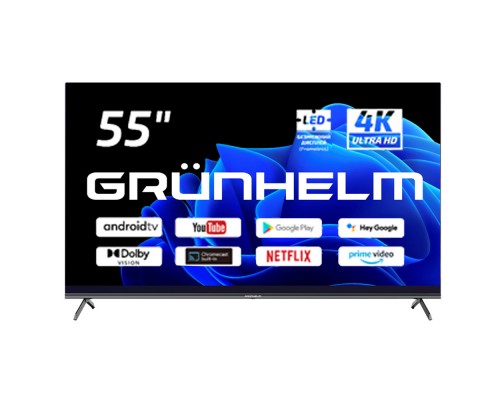 Телевізор Grunhelm Q55U701-GA11VT2 55" чорний  Smart-TV 3840x2160 Wi-Fi Android 2/8Gb T2 DirectLED 200*200мм 60Гц 120Вт 132977