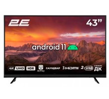 Телевізор 2E 43A06L 43" чорний  Smart-TV 3840x2160 Wi-Fi Android11 1,5/8Gb S2/T2 Direct LED 200*200мм 50Гц 80Вт