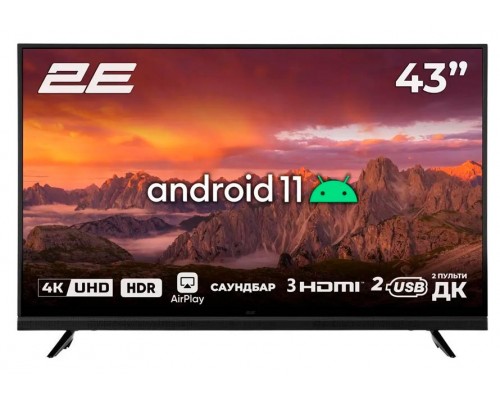 Телевізор 2E 43A06L 43" чорний  Smart-TV 3840x2160 Wi-Fi Android11 1,5/8Gb S2/T2 Direct LED 200*200мм 50Гц 80Вт