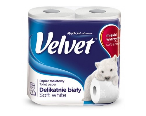 Папір туалетний Velvet Soft White 3 шари 4 рулони Папір туалетний Velvet Soft White 3 шари 4 рулони