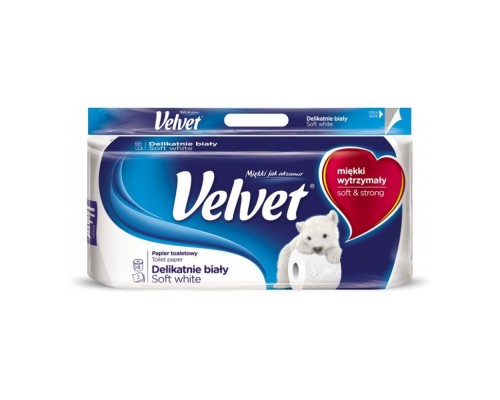 Папір туалетний Velvet Soft White 3 шари 8 рулонів Папір туалетний Velvet Soft White 3 шари 8 рулонів
