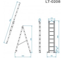 Драбина універсальна 2х секц. 2*8сх 3,69м розкладна INTERTOOL LT-0208