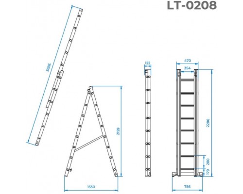 Драбина універсальна 2х секц. 2*8сх 3,69м розкладна INTERTOOL LT-0208