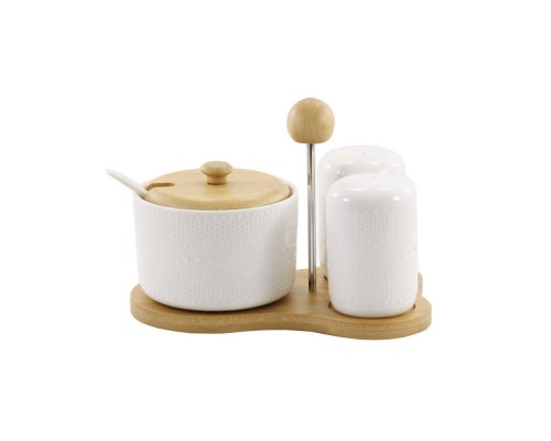 Набір 3 предмета на деревяній стійці (серветниця+сільничка+перчичниця) PJ02152