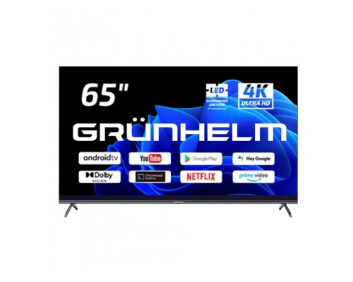 Телевізор Grunhelm Q65U701-GA11V 65" чорний  Smart-TV 3840x2160 BT+Wi-Fi Android 2/8Gb T2 DirectLED 200*200мм 60Гц 155Вт 125277