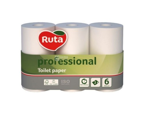 Папір туалетний Ruta Professional 2ш 6 рулонів 55м